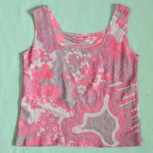 Psychedelic Tank Top 60s Vintage Metallic Pink Si… - image 1